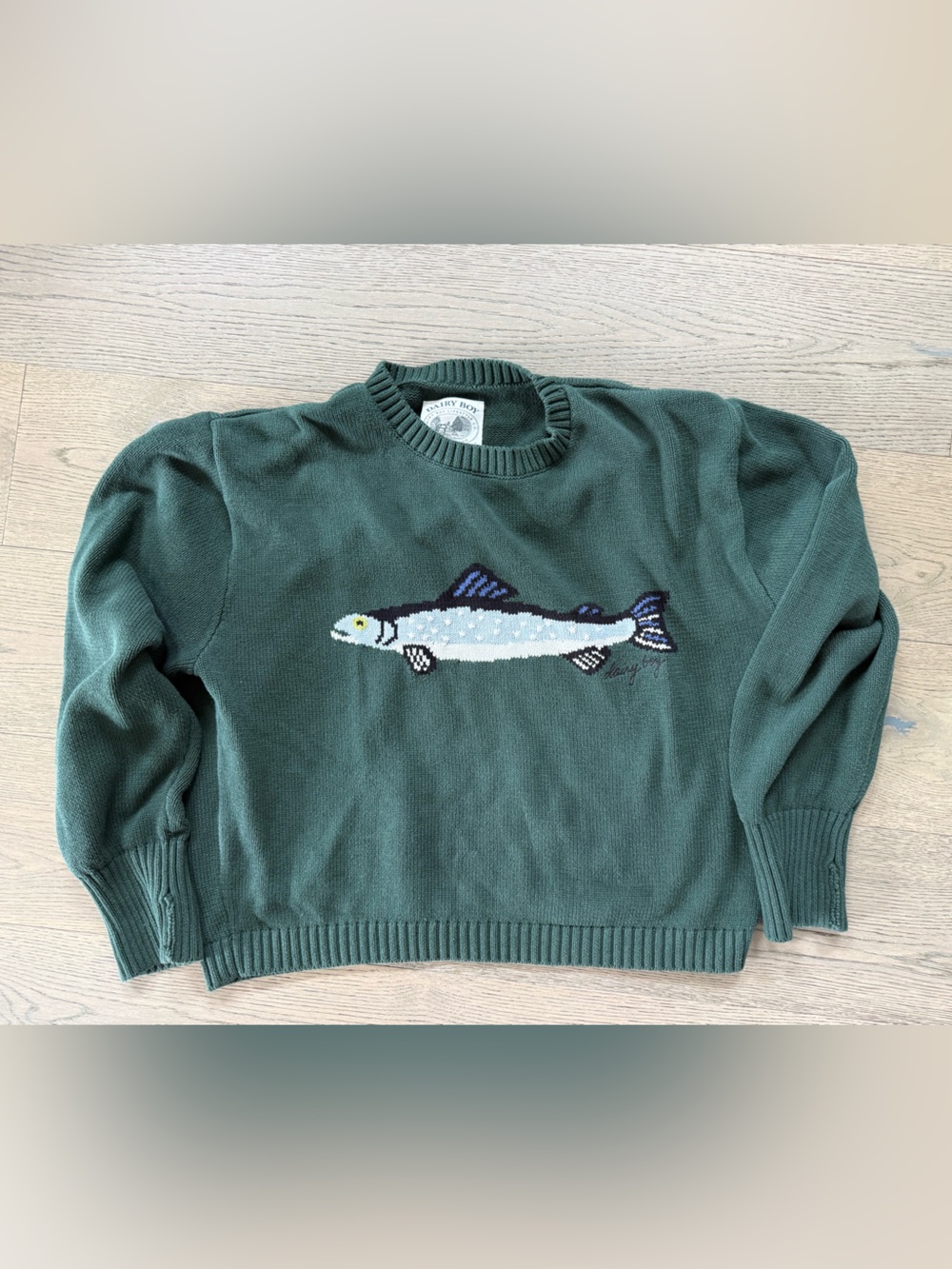 Dairy Boy Paige Lorenze Fisherman’s Daughter Fish Sweater Green XXL